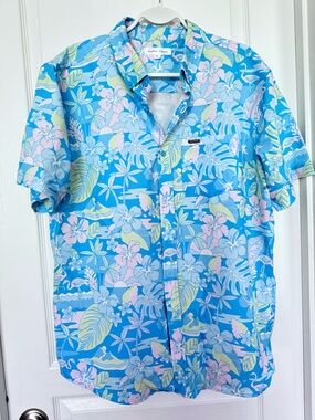 NWOT mens blue floral short sleeve shirt with shorts set L